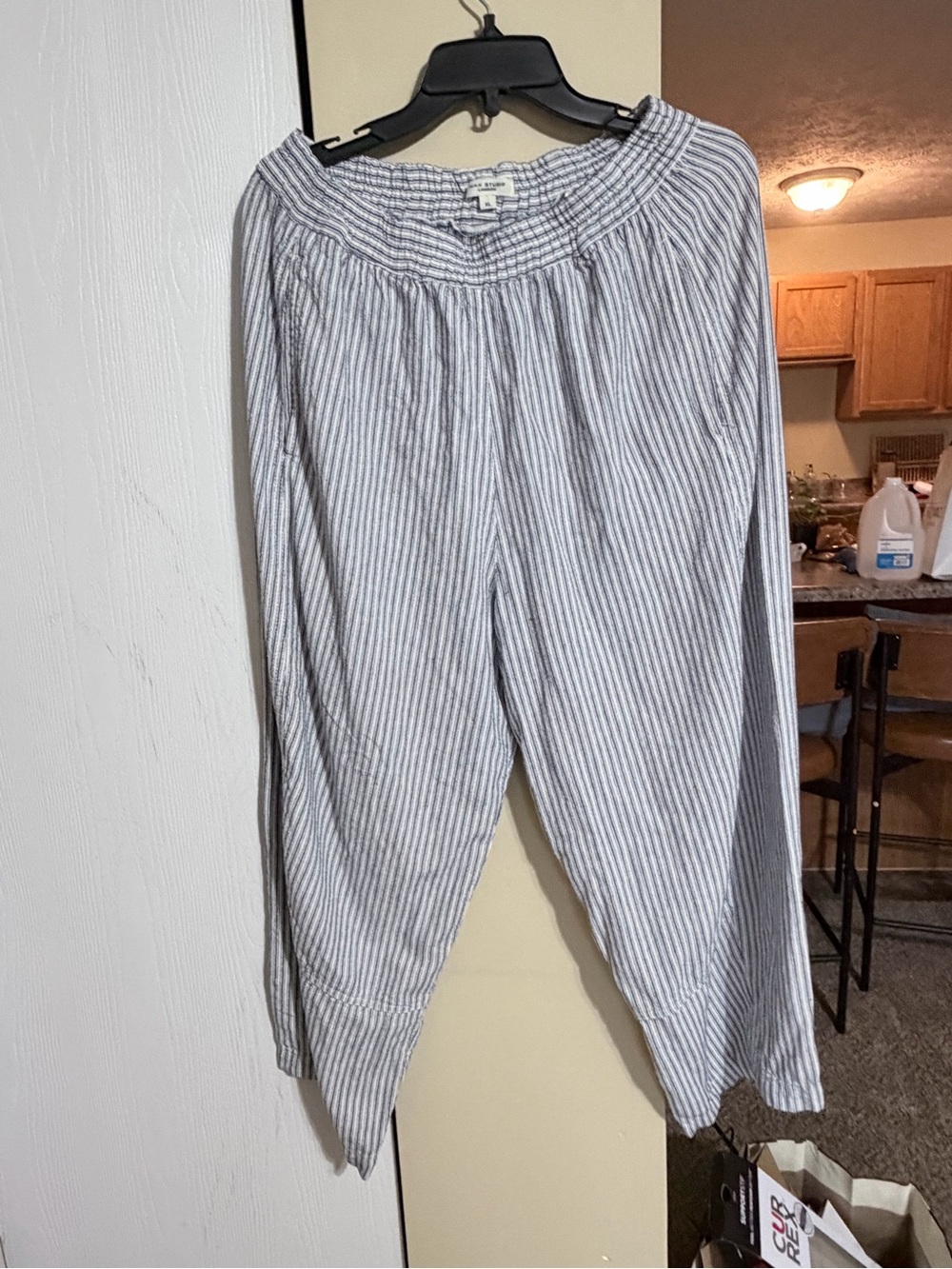 Max Studio Blue and White Striped Elastic Waist Pant -